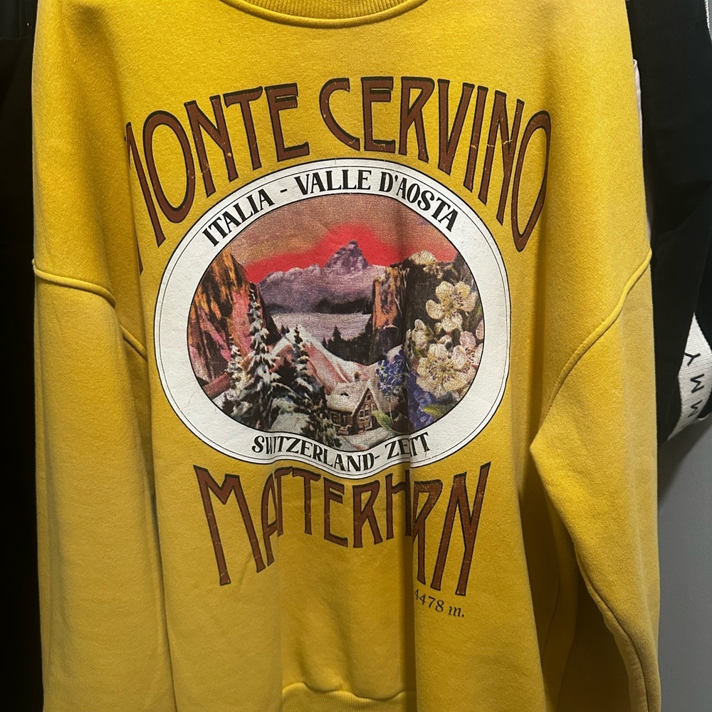 Bershka Yellow Crew Neck Sweater with Vintage Graphic
